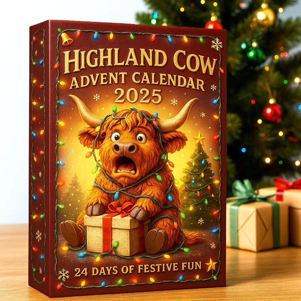🐮Highland Kalyender 2025🎄✨ - 3D Håndlavet Highland Cow Dukke (24 stk.)