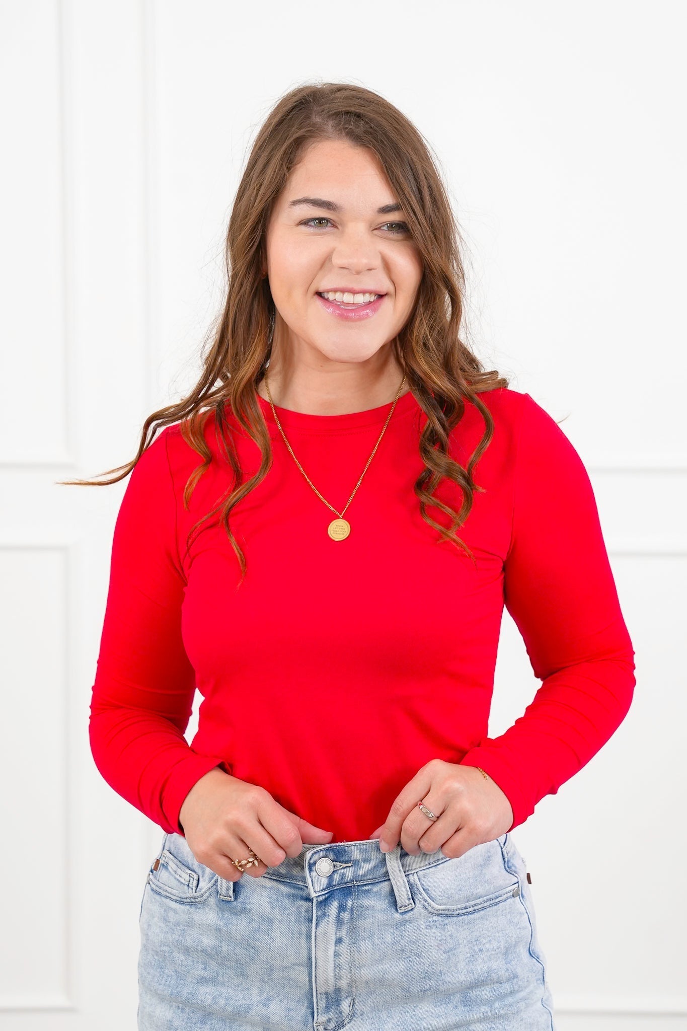Langærmet T-shirt med rund halsudskæring i børstet mikrofiber