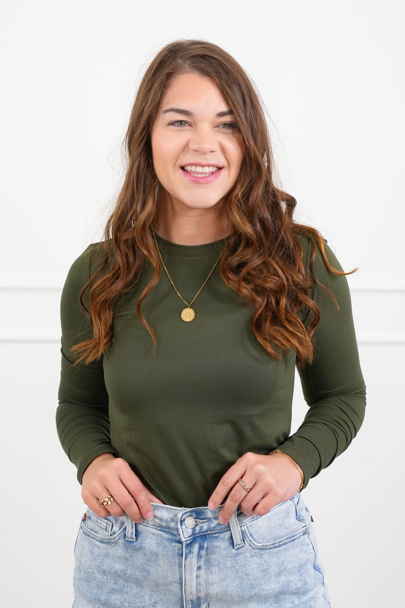 Langærmet T-shirt med rund halsudskæring i børstet mikrofiber