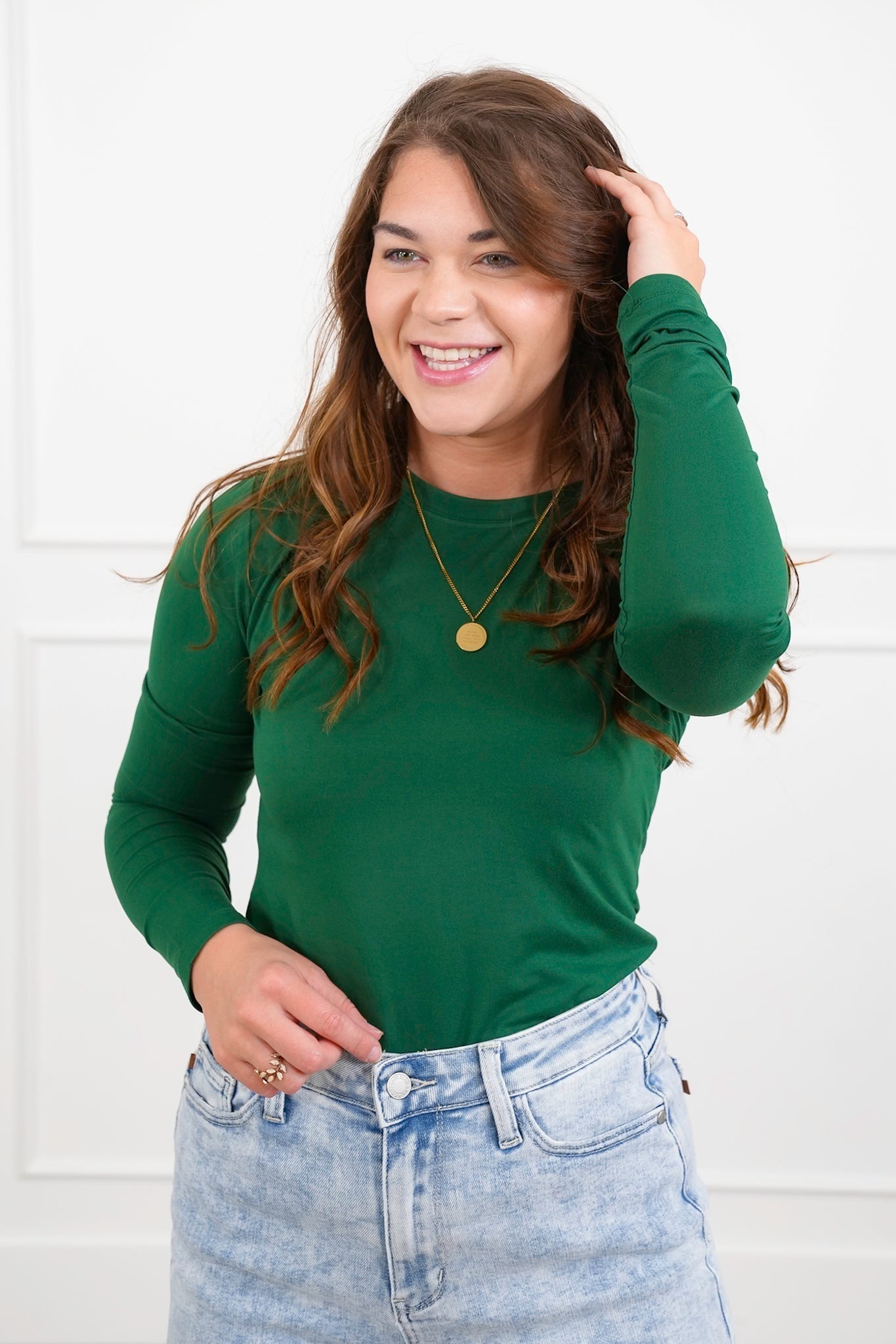 Langærmet T-shirt med rund halsudskæring i børstet mikrofiber