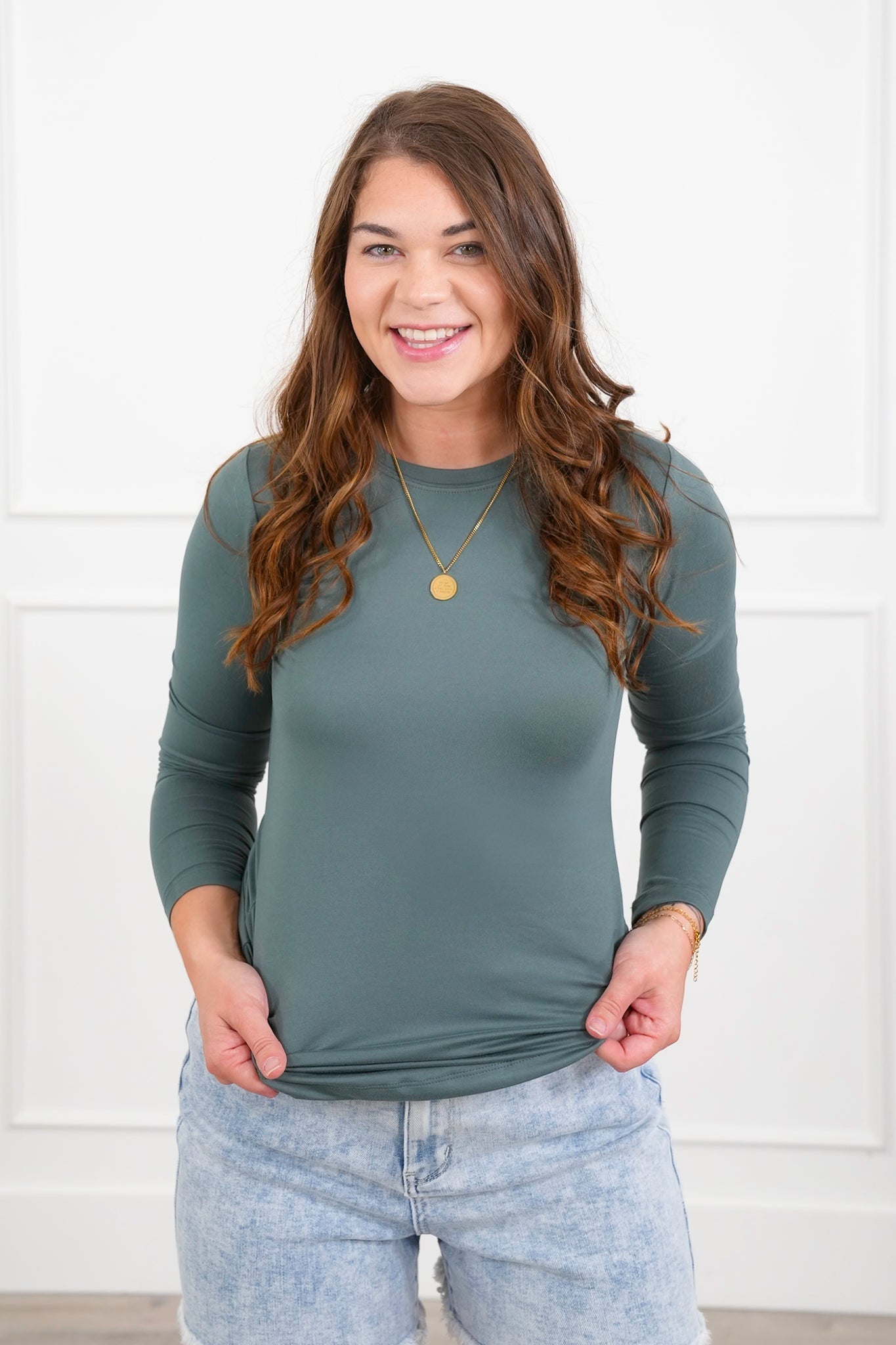 Langærmet T-shirt med rund halsudskæring i børstet mikrofiber