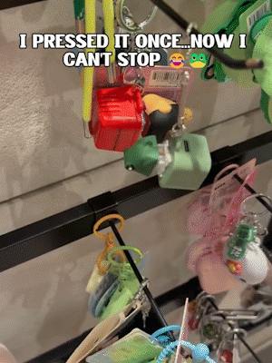 Fun keychain with sound button and light to relieve stress