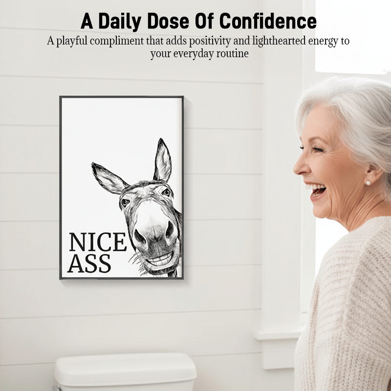 The cheeky "Nice Ass" donkey bathroom canvas art Hidden humour for pure jo