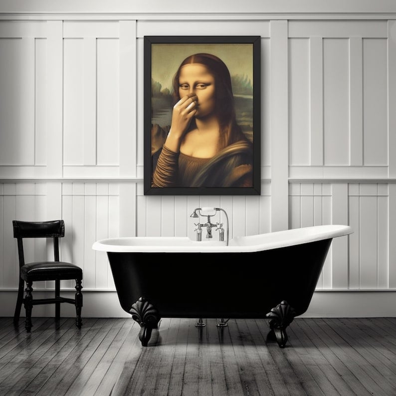 Imitation Mona Lisa Art Decoration,Funny Vintage Toilet Humor Room Decor