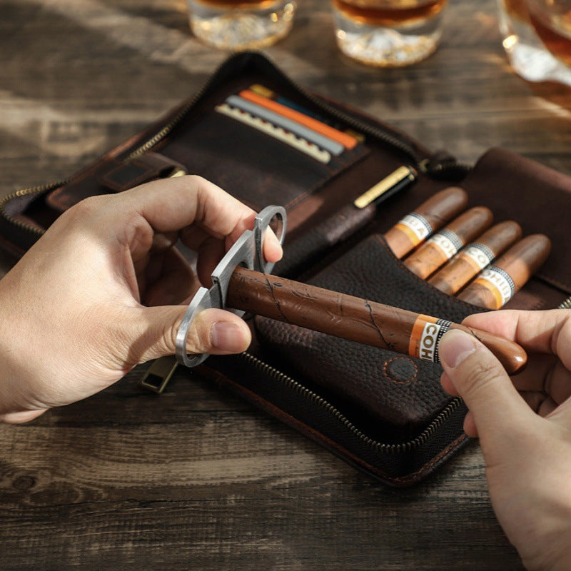 🏆 Portable cigar box with vintage motif and litchi pattern