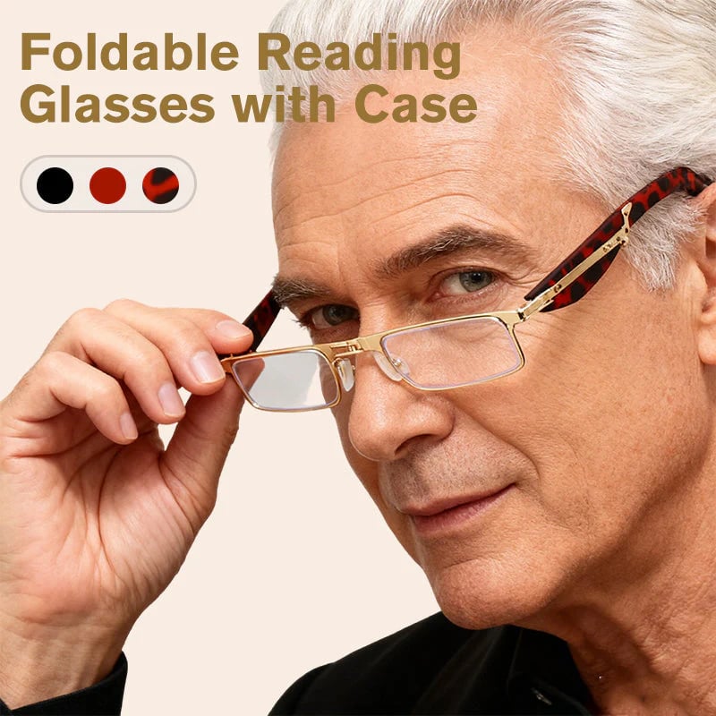 👓Folding reading glasses with blue light filter and cas