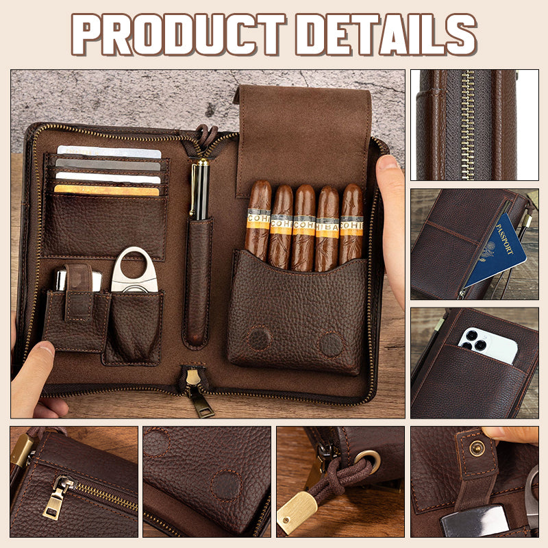 🏆 Portable cigar box with vintage motif and litchi pattern