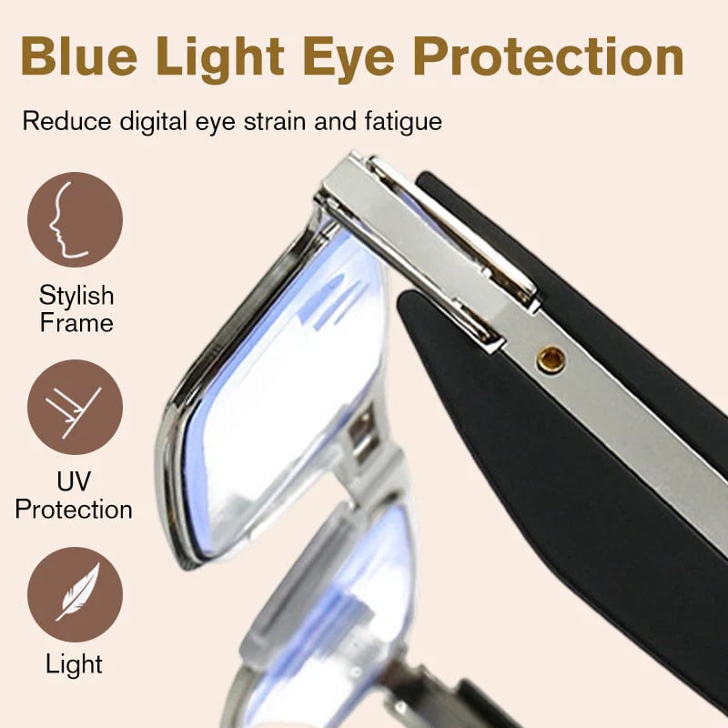 👓Folding reading glasses with blue light filter and cas